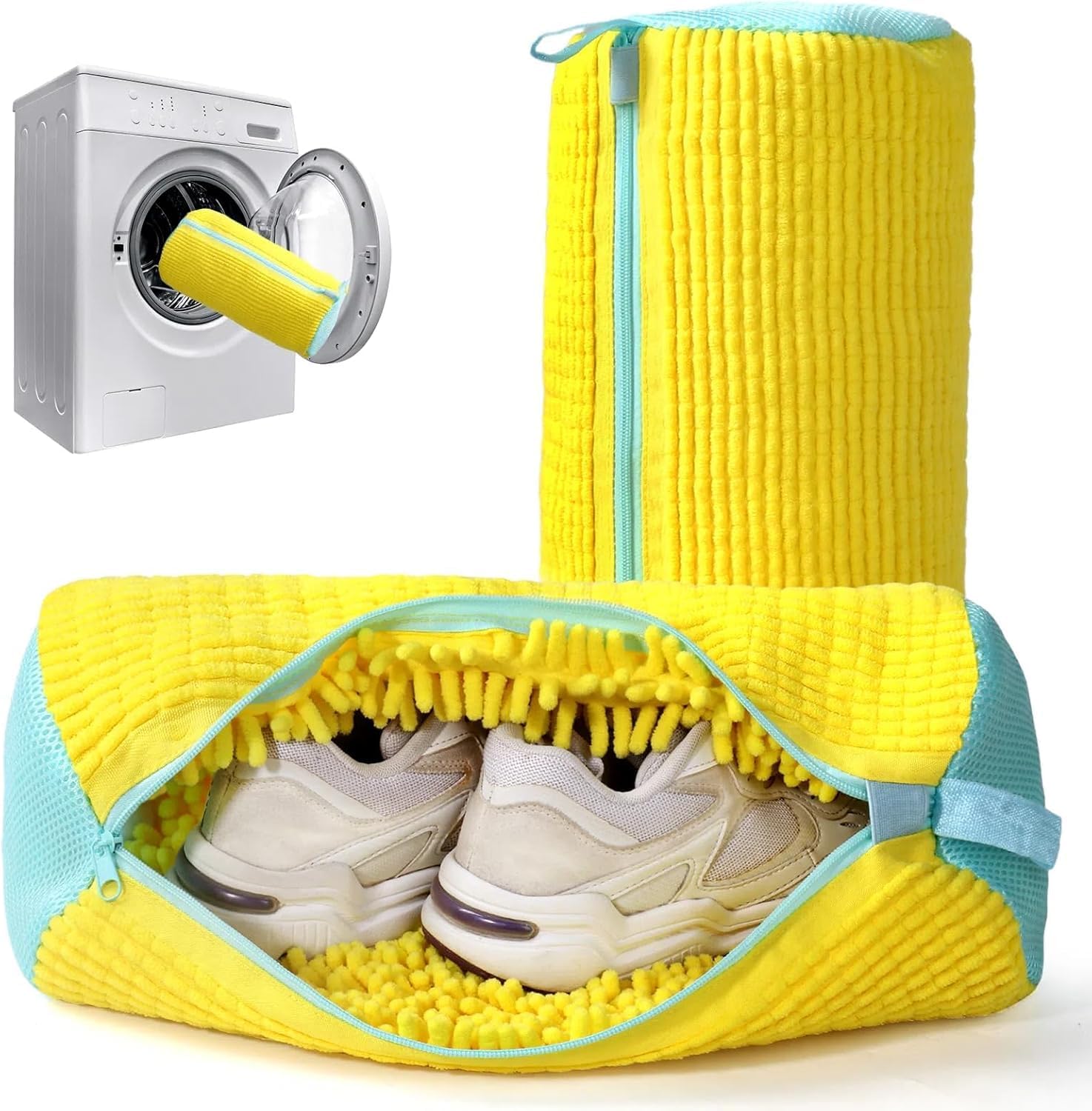 Shoe washing machine bag, Laundry shoe pouch for washer and dryer, Reusable and Durable Zipper Plush Washing Machine Bag for Sneakers, Delicates and Toys(Laundry Bag) (yellow, pack of1)
