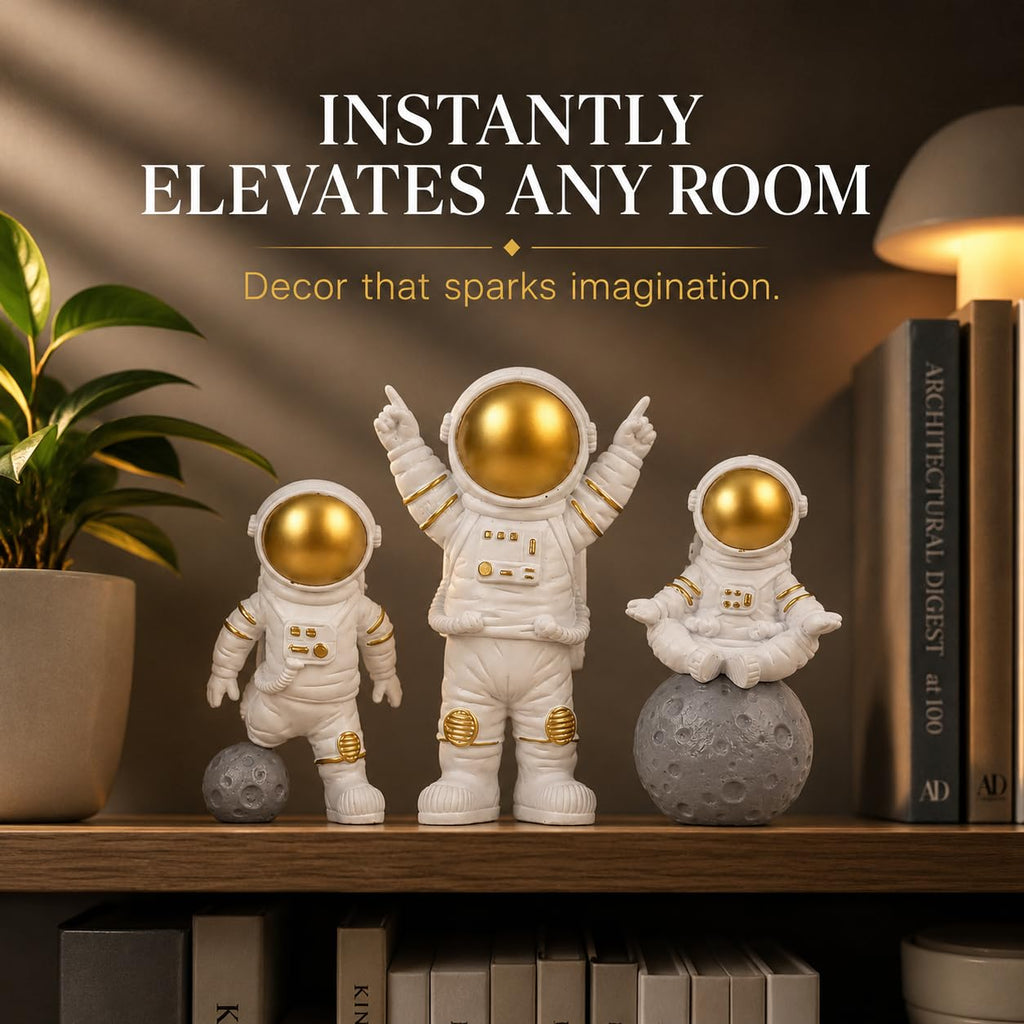 Resin Astronaut Spaceman Statue Ornament Home Office Desktop Figurine Decors Set of 3 - Golden (Golden)