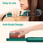 2-in-1 Ceramic Hair Straightening Brush - 30s Fast Heat, 5 Settings (Green)