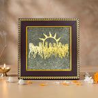 7 Horses Raw Pyrite Frame - Vastu Wall Decor for Success & Money (7.5x7.5")