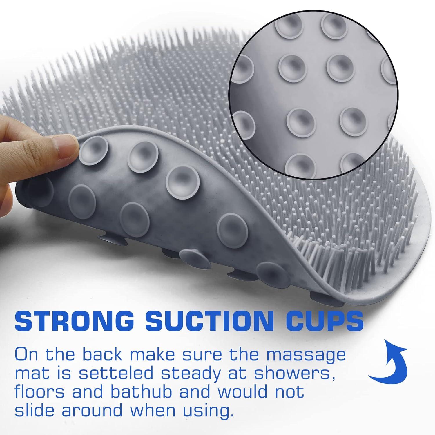 Shower Foot Massager Scrubber Mat Back Washer Exfoliating Bath Wash Pad Wall Mounted Slip Resistant Suction Cups Foot Cleaner for Men and Women (Grey)