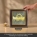 7 Horses Raw Pyrite Frame - Vastu Wall Decor for Success & Money (7.5x7.5")