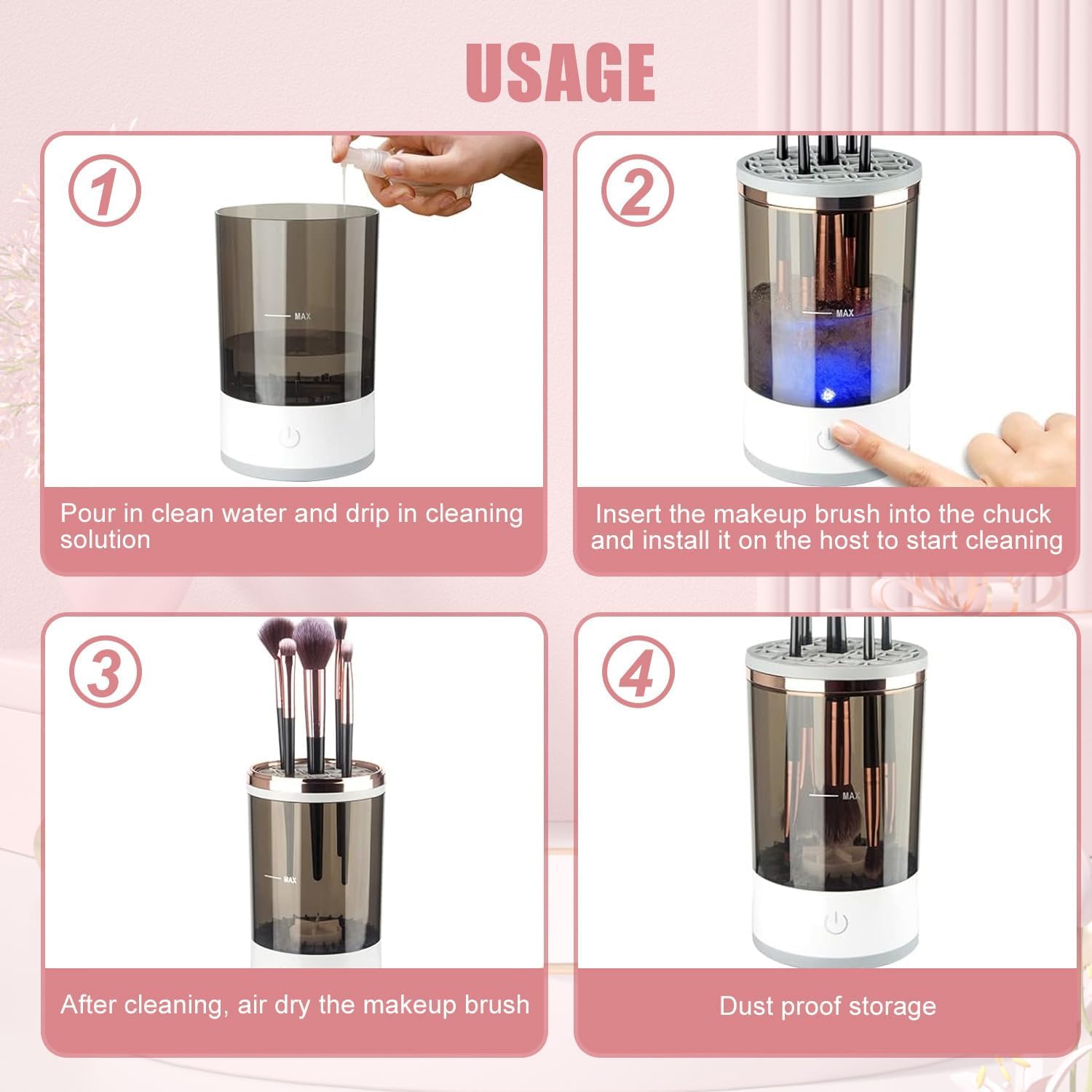 Electric Makeup Brush Cleaner - Automatic Spinning Makeup Brush Cleaner, Multi - Use Cosmetic Brush Cleaner for All Size Bushes & Blush For Professional Cleaning Machine, Portable Compact Design for Travel & Home Use