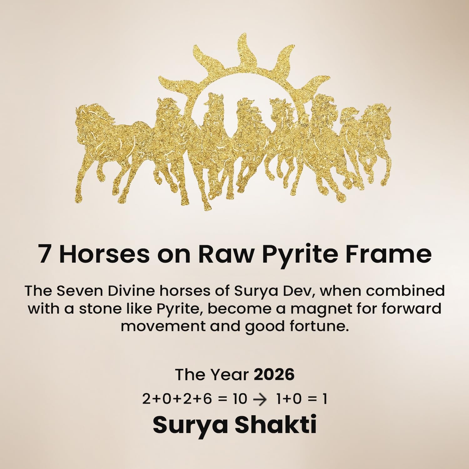 7 Horses Raw Pyrite Frame - Vastu Wall Decor for Success & Money (7.5x7.5")