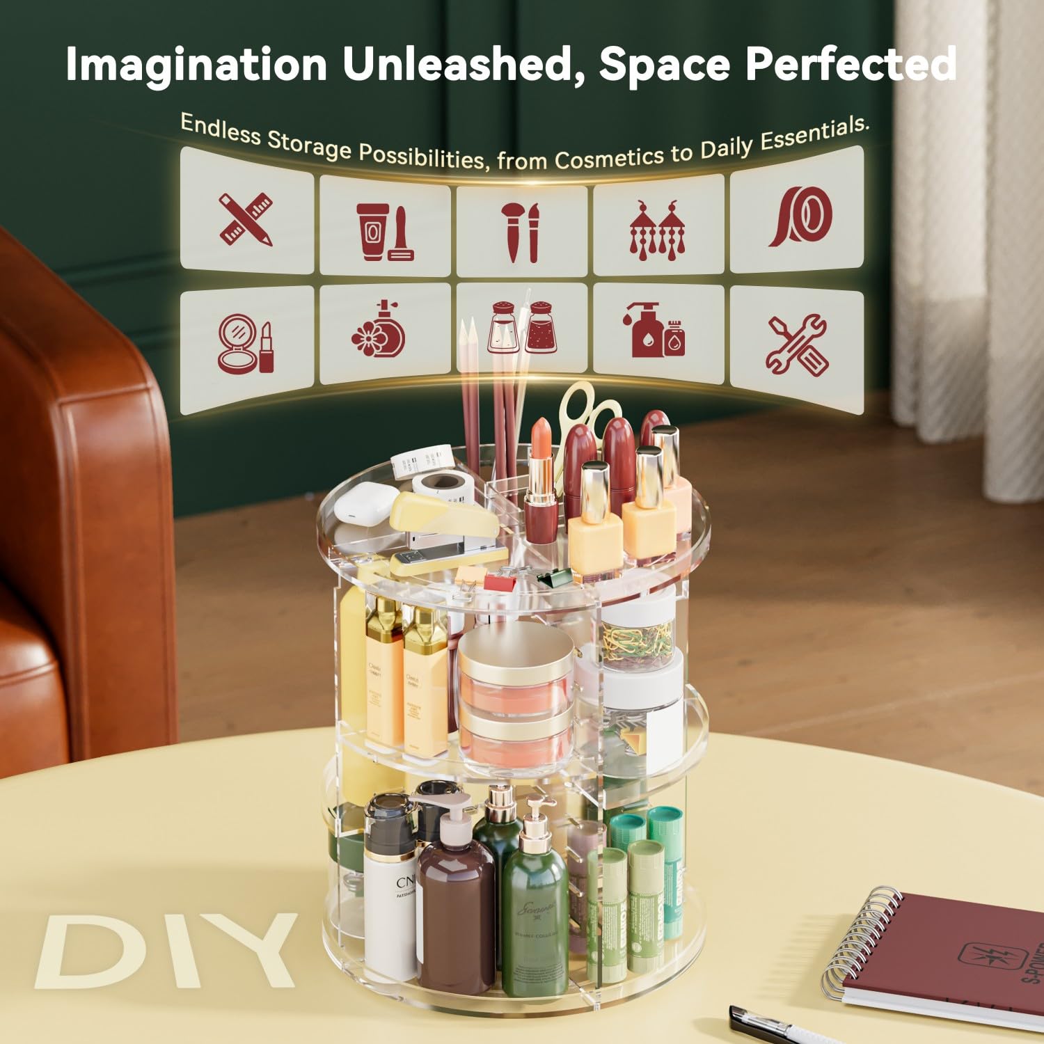 360 Rotating Makeup Organiser - 9-Tier Adjustable Spinning Storage Stand