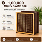 Wooden Money Saving Box | Cash Saver Money Box with Counting Target | 1,00,000 Savings Challenge Piggy Bank | Coin & Cash Bank for Boys, Girls and Adult | Durable & Eco-Friendly| Modern