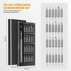 24-in-1 Precision Screwdriver Kit with Magnetic Handle - Compact Portable Case (Black)