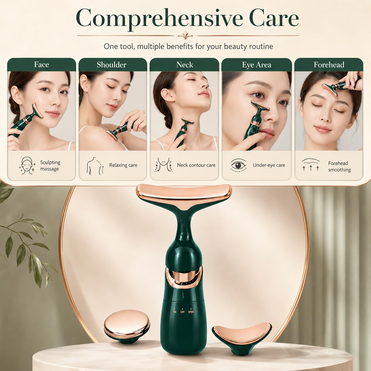 3-in-1 Anti-Aging Facial Massager - Face, Neck & Eye Skin Tightening Wand