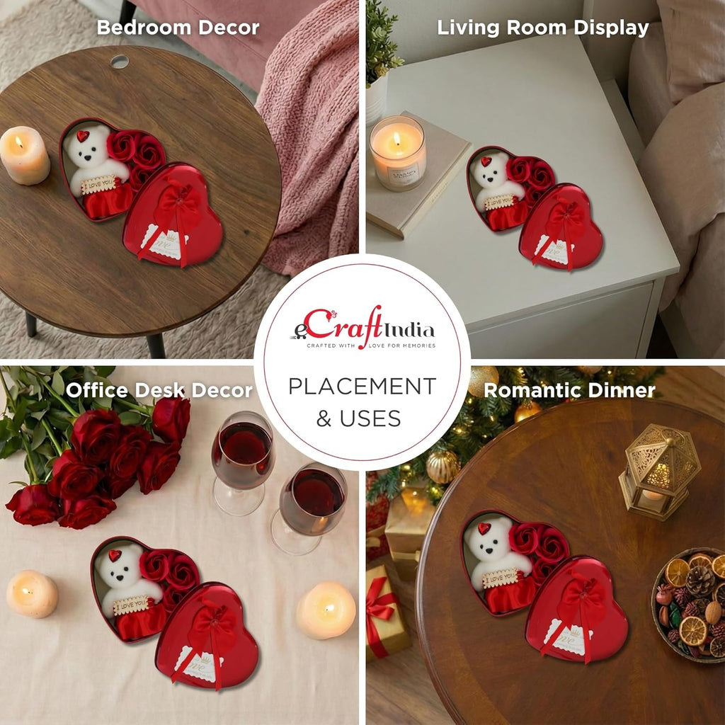 Heart Shaped Valentines Day Gift Box with I Love You Message Teddy Bear 3 Red Roses Valentine Gift for Girlfriend Boyfriend Husband Wife Valentines Day Gift Valentine Day Decoration Items