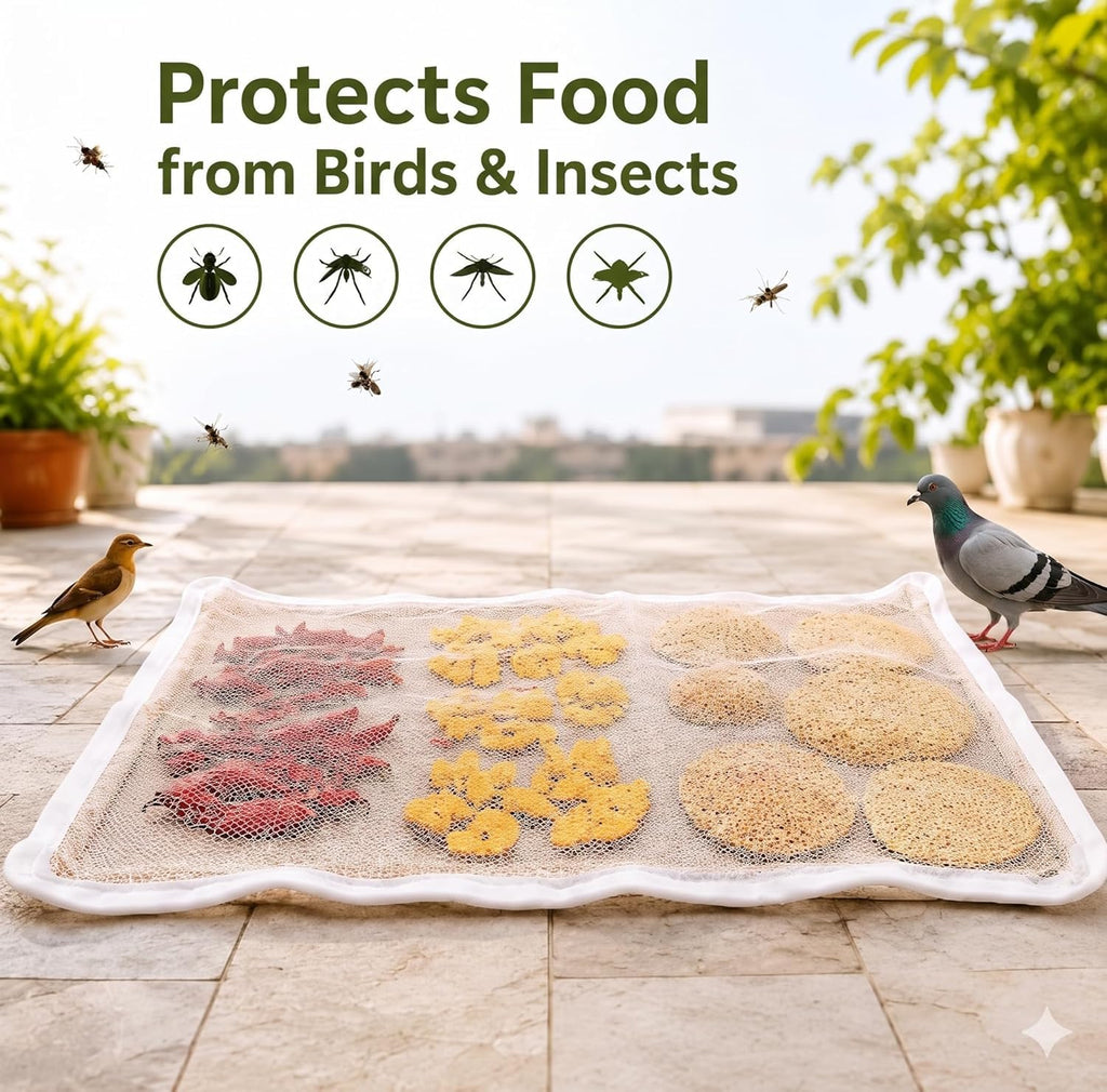 Unbleached Thin Cotton Papad,Vadagam, Spices, Millets Drying Cloth with Net [Breathable, Washable, Reusable] (Large 29X36 inches)