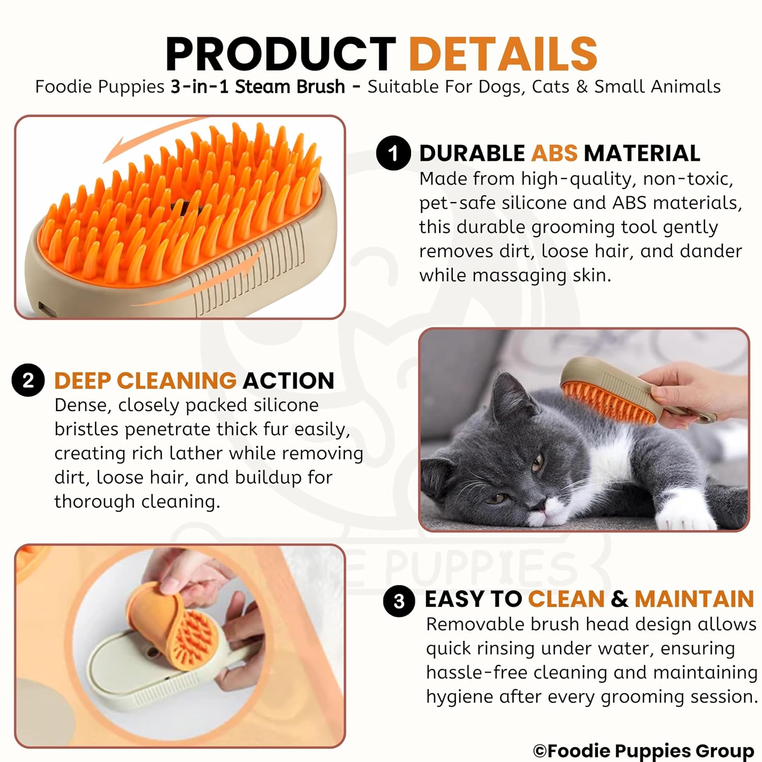3-in-1 Cat & Dog Steam Brush - Pet Hair Removal & Detangling Comb