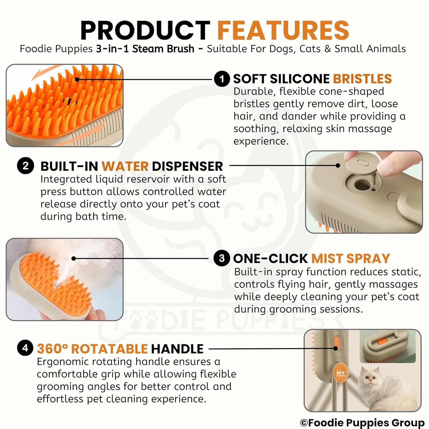 3-in-1 Cat & Dog Steam Brush - Pet Hair Removal & Detangling Comb