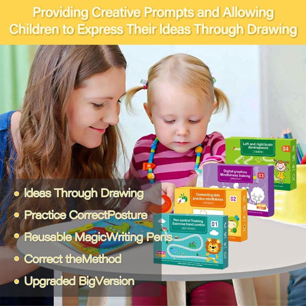 Reusable Magic Practice Copybook Kit for Kids, Writing Practice And Pen Control Workbook Set, Educational Learning Drawing Book, Lines, Shapes, Pattern For Montessori, Home, Preschool, 3-8 Age Kids