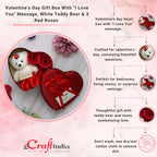 Heart Shaped Valentines Day Gift Box with I Love You Message Teddy Bear 3 Red Roses Valentine Gift for Girlfriend Boyfriend Husband Wife Valentines Day Gift Valentine Day Decoration Items