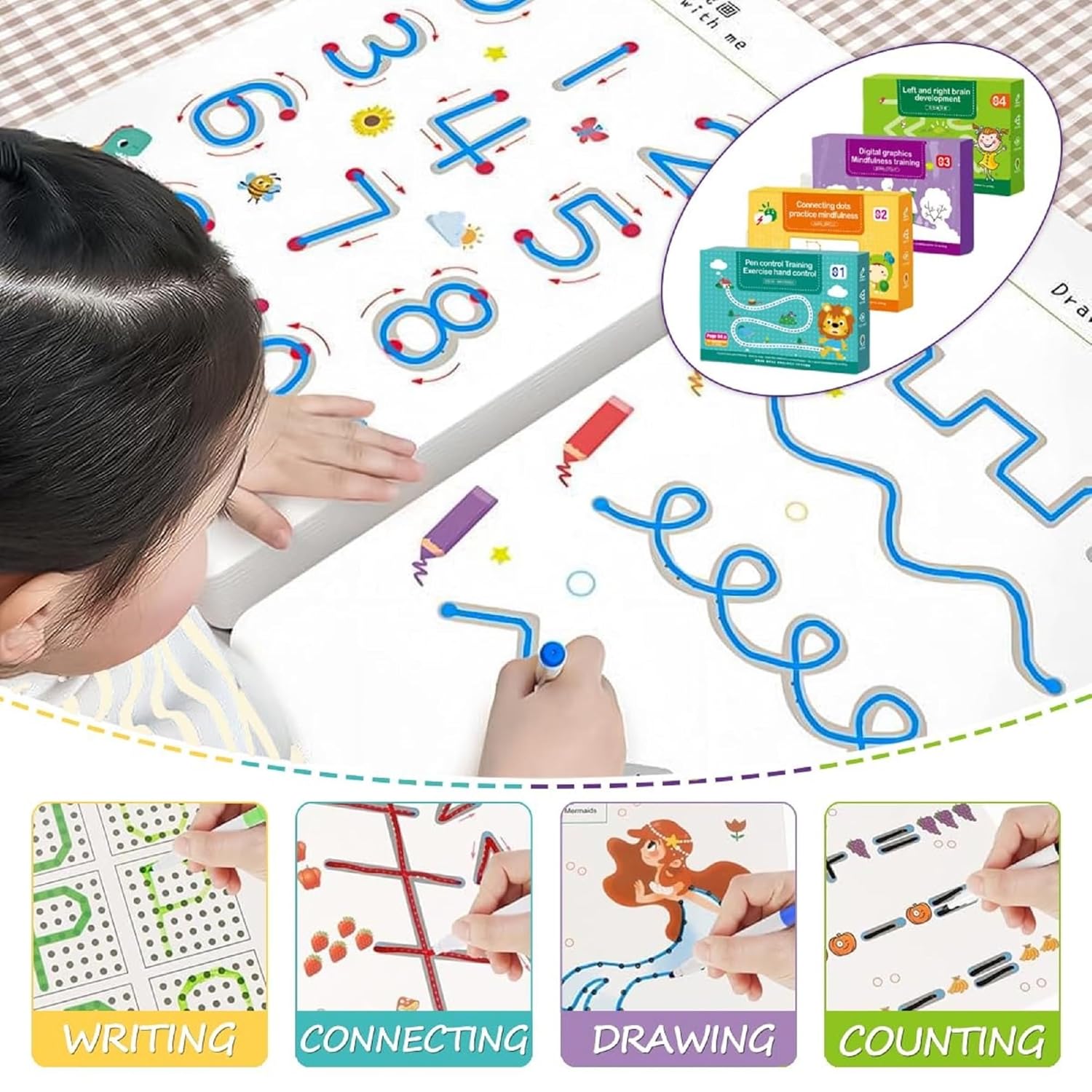 Reusable Magic Practice Copybook Kit for Kids, Writing Practice And Pen Control Workbook Set, Educational Learning Drawing Book, Lines, Shapes, Pattern For Montessori, Home, Preschool, 3-8 Age Kids