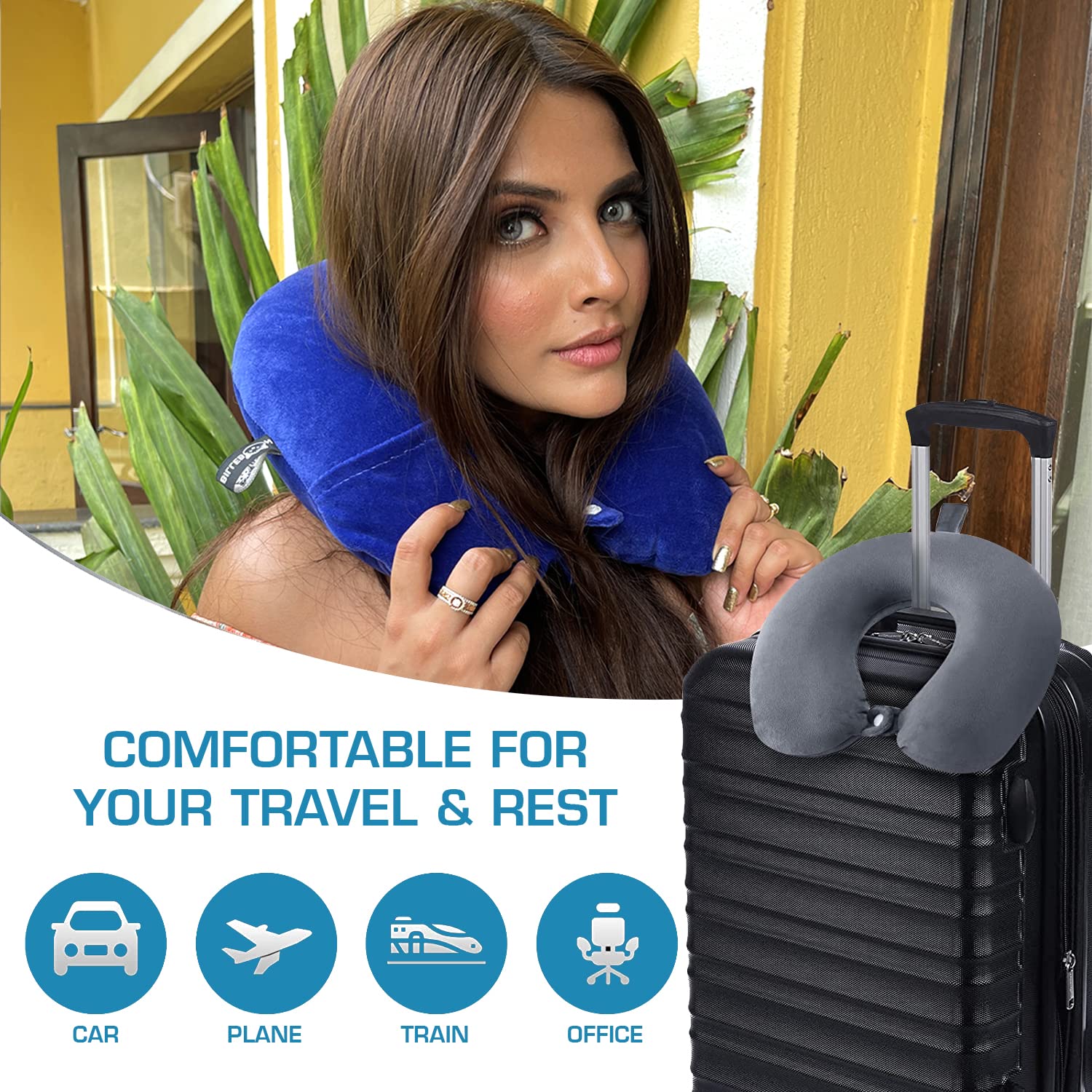 Premium Travel Neck Pillow - Airplane Head Rest Support (Multicolor)