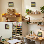 7 Horses Raw Pyrite Frame - Vastu Wall Decor for Success & Money (7.5x7.5")