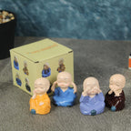 Set of 4 Miniature Buddha Monk Statues - Home Decor & Gift (Resin, Multicolour)