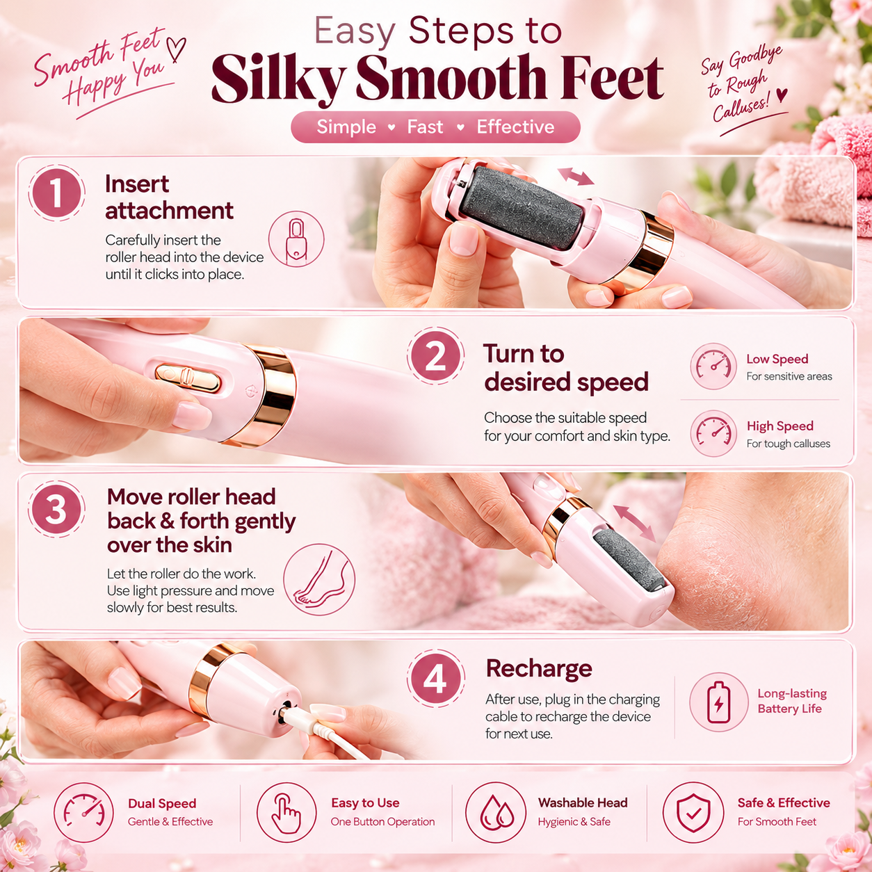 Flawless Pedi Electronic Pedicure Tool – Dead Skin & Callus Remover for Smooth, Soft Feet