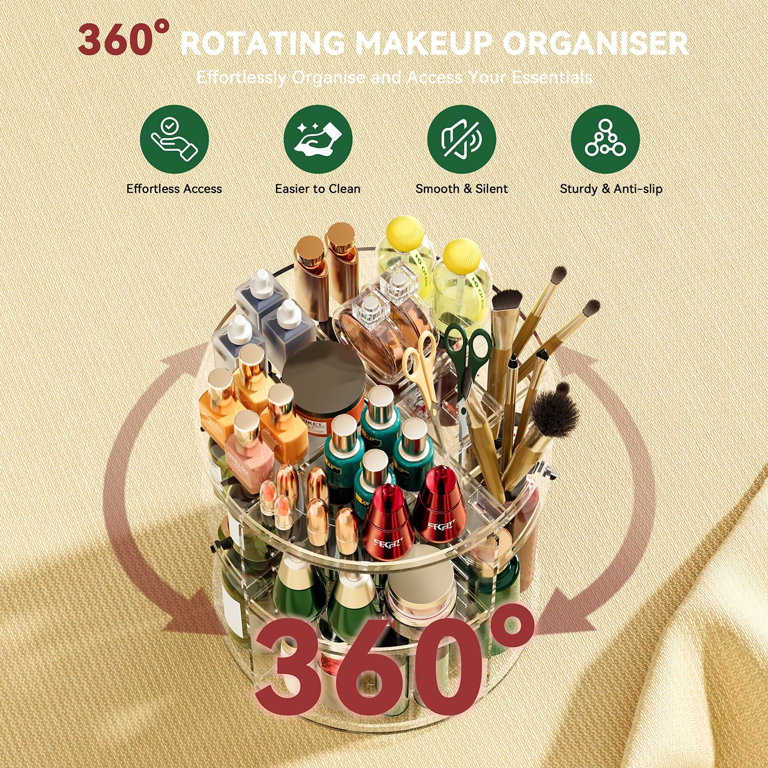 360 Rotating Makeup Organiser - 9-Tier Adjustable Spinning Storage Stand