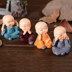 Set of 4 Miniature Buddha Monk Statues - Home Decor & Gift (Resin, Multicolour)
