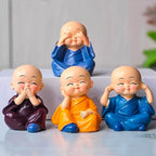 Set of 4 Miniature Buddha Monk Statues - Home Decor & Gift (Resin, Multicolour)