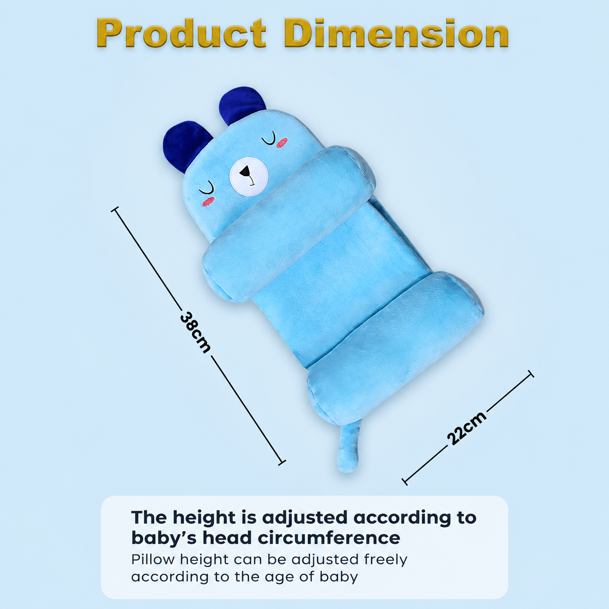 Baby Head Shaping Pillow with Side Support - Newborn Sleep Positioner (Bear Sky Blue)