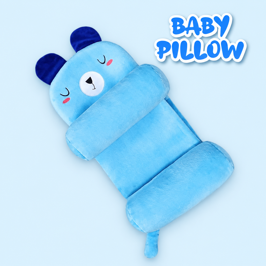 Baby Head Shaping Pillow with Side Support - Newborn Sleep Positioner (Bear Sky Blue)