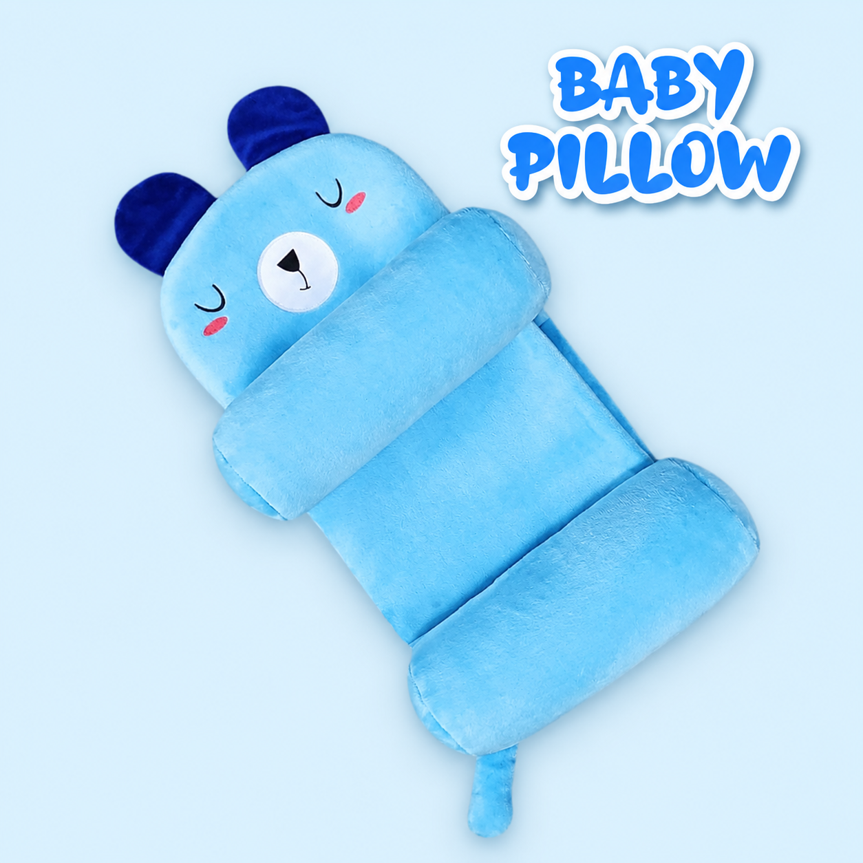 Baby Head Shaping Pillow with Side Support - Newborn Sleep Positioner (Bear Sky Blue)
