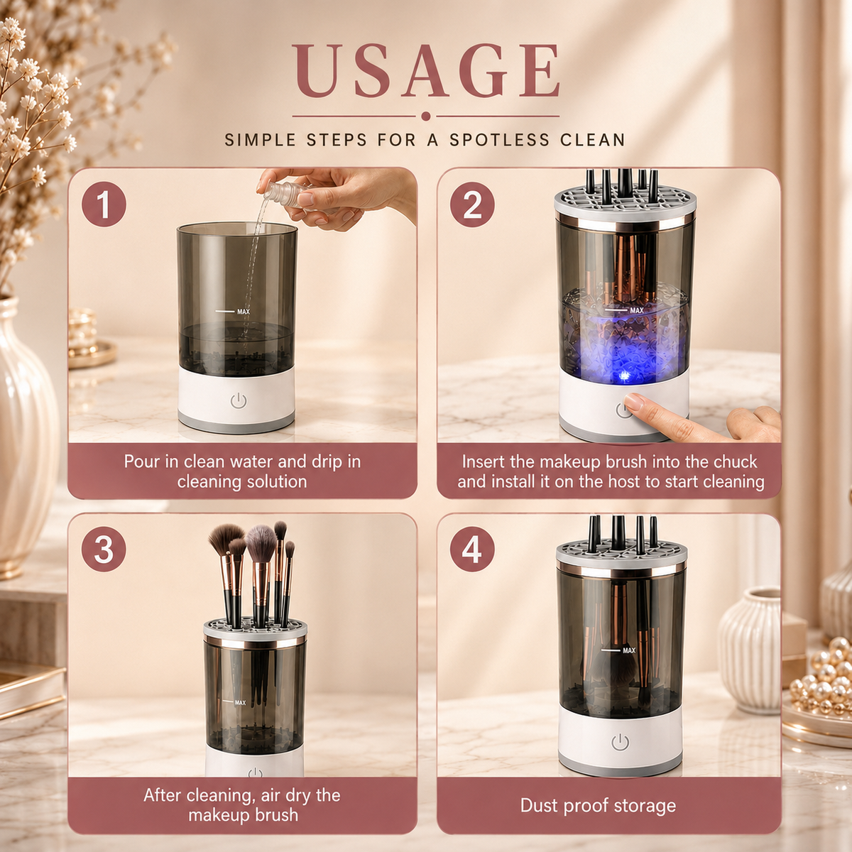 Electric Makeup Brush Cleaner – Automatic Spinning Cleaning Machine