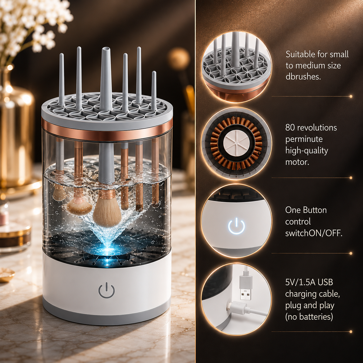 Electric Makeup Brush Cleaner – Automatic Spinning Cleaning Machine