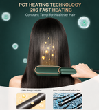 2-in-1 Ceramic Hair Straightening Brush - 30s Fast Heat, 5 Settings (Green)