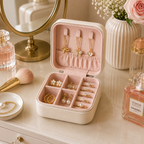 Faux Leather Mini Jewelry Travel Case,Small Travel Jewelry Organizer, Portable Jewelry Box Travel Mini Storage Organizer Portable Display Storage Box For Rings Earrings Necklaces Gifts (Pink)