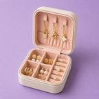 Faux Leather Mini Jewelry Travel Case,Small Travel Jewelry Organizer, Portable Jewelry Box Travel Mini Storage Organizer Portable Display Storage Box For Rings Earrings Necklaces Gifts (Pink)