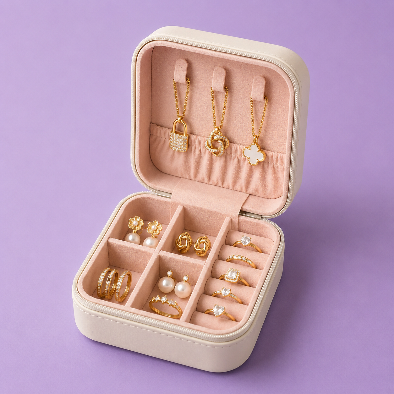 Faux Leather Mini Jewelry Travel Case,Small Travel Jewelry Organizer, Portable Jewelry Box Travel Mini Storage Organizer Portable Display Storage Box For Rings Earrings Necklaces Gifts (Pink)