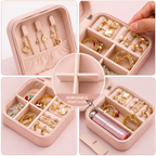 Faux Leather Mini Jewelry Travel Case,Small Travel Jewelry Organizer, Portable Jewelry Box Travel Mini Storage Organizer Portable Display Storage Box For Rings Earrings Necklaces Gifts (Pink)