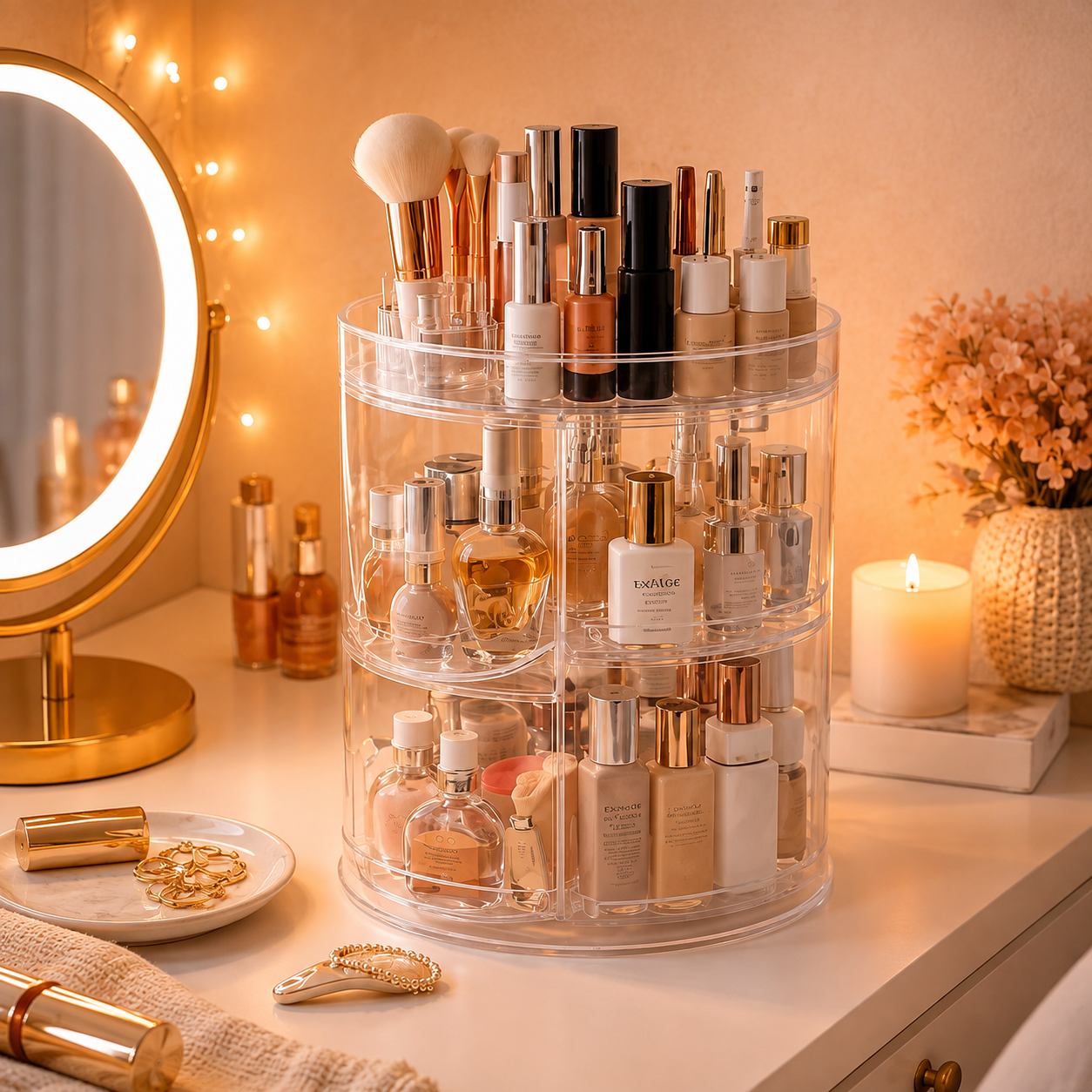 360 Rotating Makeup Organiser - 9-Tier Adjustable Spinning Storage Stand