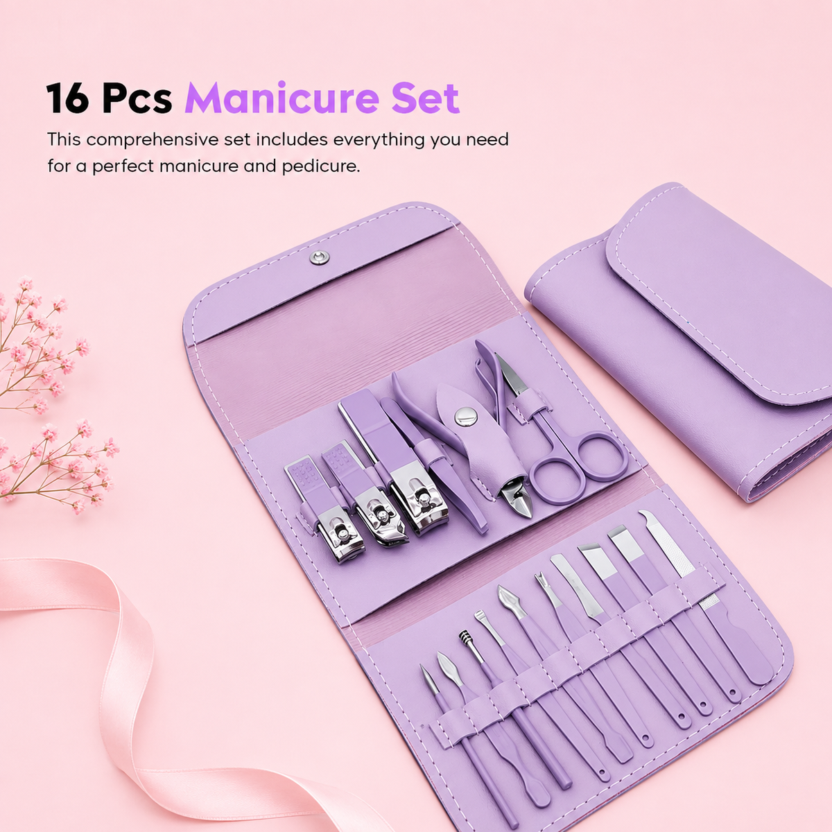 16-Piece Stainless Steel Manicure & Pedicure Kit with Travel Case