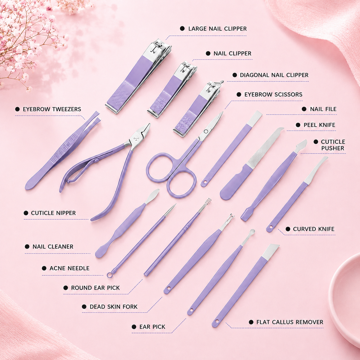 16-Piece Stainless Steel Manicure & Pedicure Kit with Travel Case