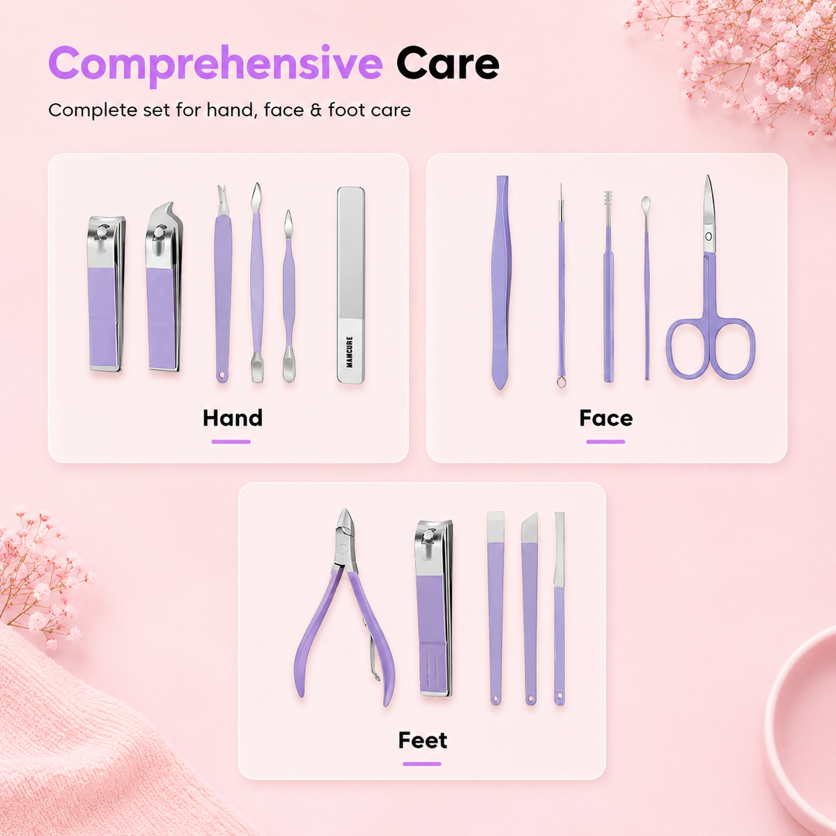 16-Piece Stainless Steel Manicure & Pedicure Kit with Travel Case