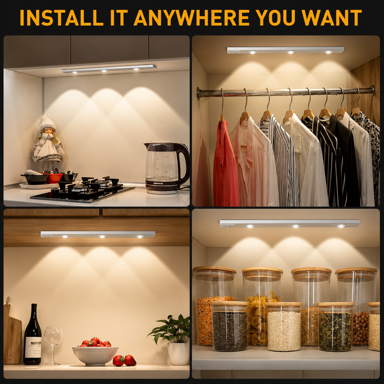 Motion Sensor Cabinet Light – Wireless Rechargeable LED with 3 Color Modes & Stepless