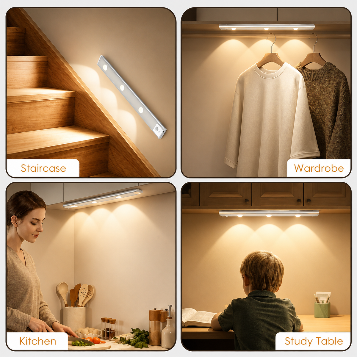 Motion Sensor Cabinet Light – Wireless Rechargeable LED with 3 Color Modes & Stepless