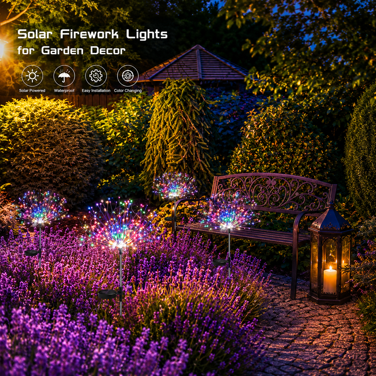 Solar Firework Lights (2 Pack) – 120 LED Outdoor Solar Garden Lights, Waterproof Fairy Lights for Patio, Lawn & Festive Decor