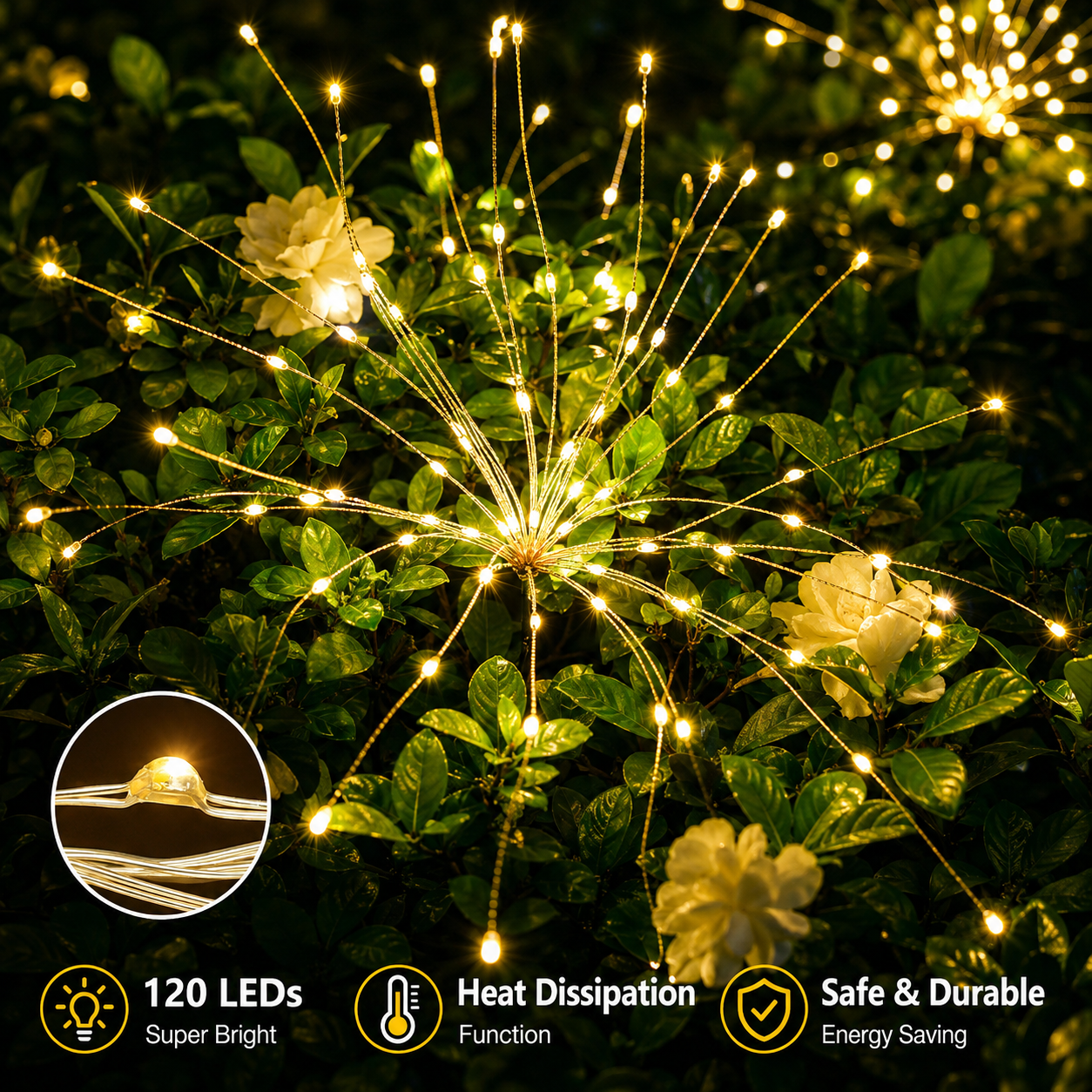 Solar Firework Lights (2 Pack) – 120 LED Outdoor Solar Garden Lights, Waterproof Fairy Lights for Patio, Lawn & Festive Decor