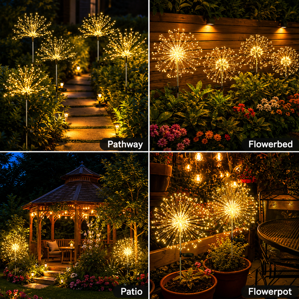 Solar Firework Lights (2 Pack) – 120 LED Outdoor Solar Garden Lights, Waterproof Fairy Lights for Patio, Lawn & Festive Decor