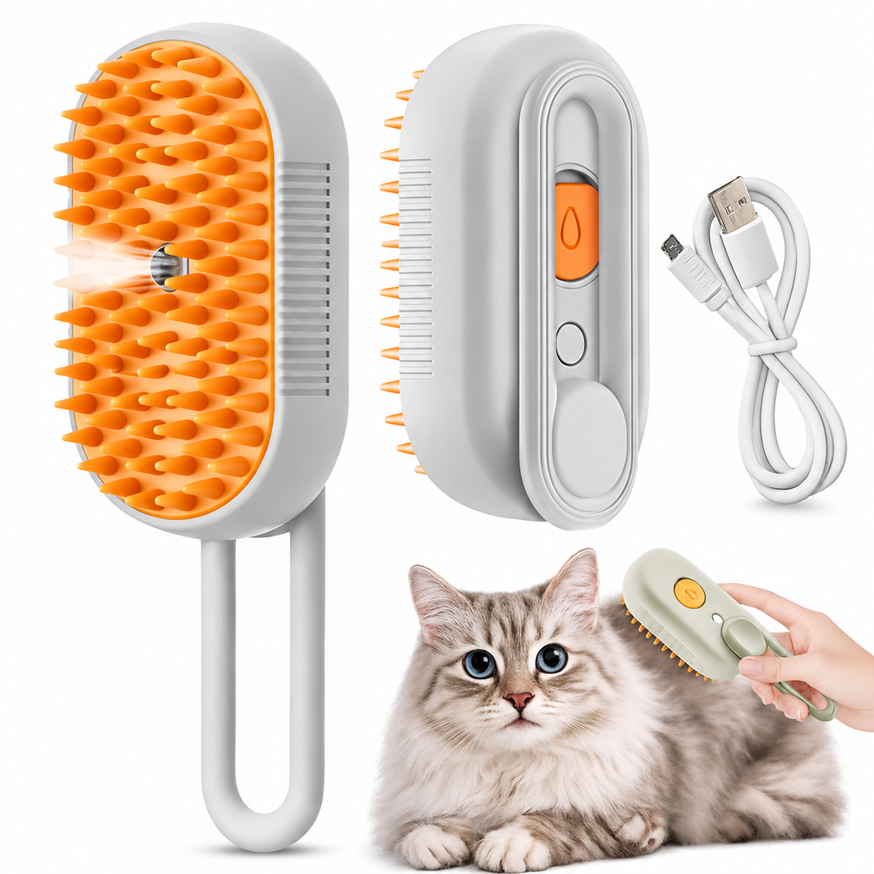 3-in-1 Cat & Dog Steam Brush - Pet Hair Removal & Detangling Comb