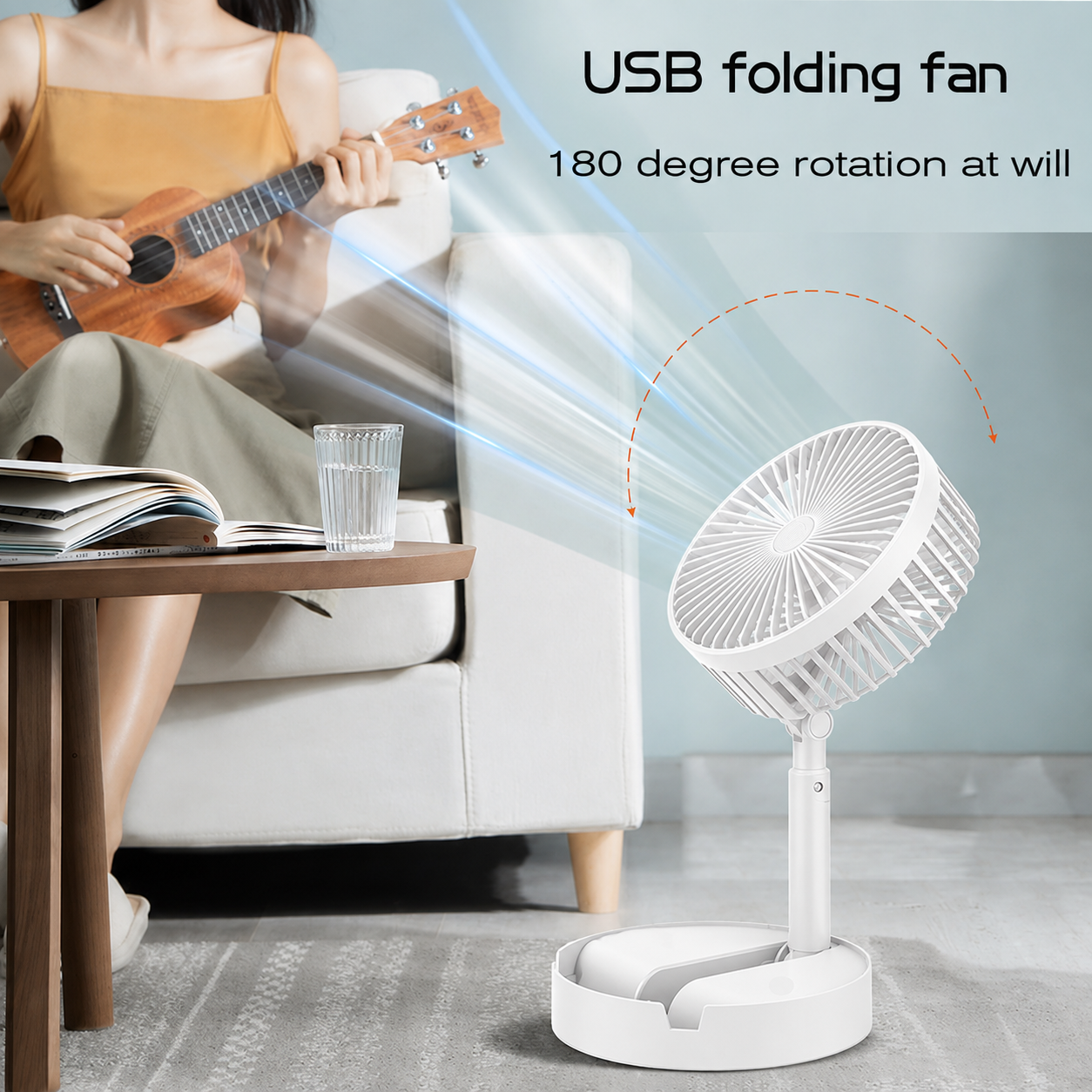 Instant Cooling Pocket Fan – Foldable Standing Fan with 180° Rotation for Home, Office & Outdoor Use