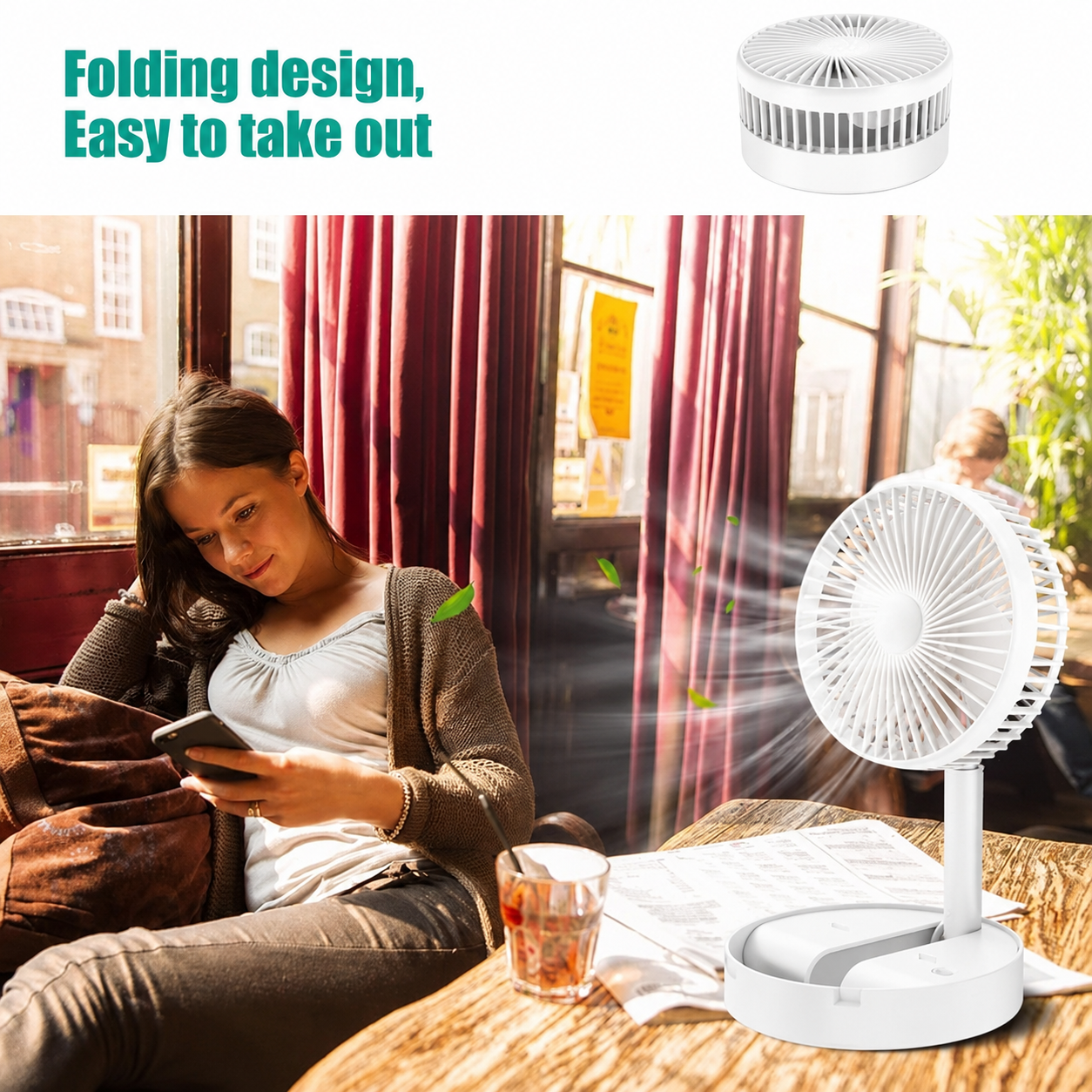 Instant Cooling Pocket Fan – Foldable Standing Fan with 180° Rotation for Home, Office & Outdoor Use