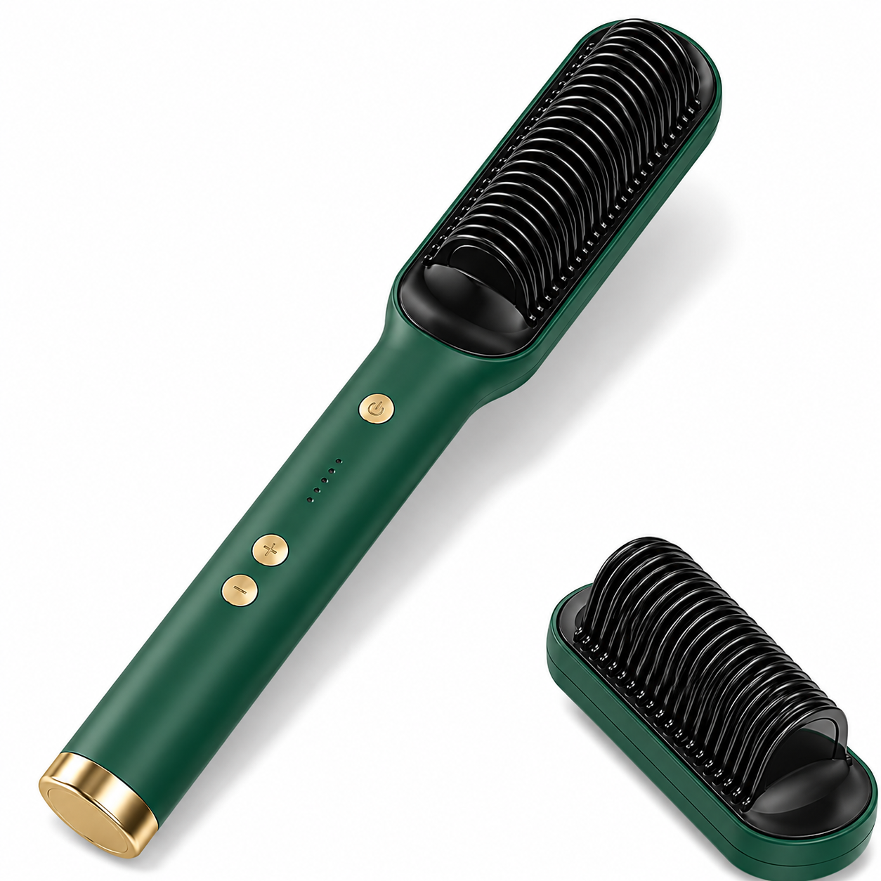 2-in-1 Ceramic Hair Straightening Brush - 30s Fast Heat, 5 Settings (Green)