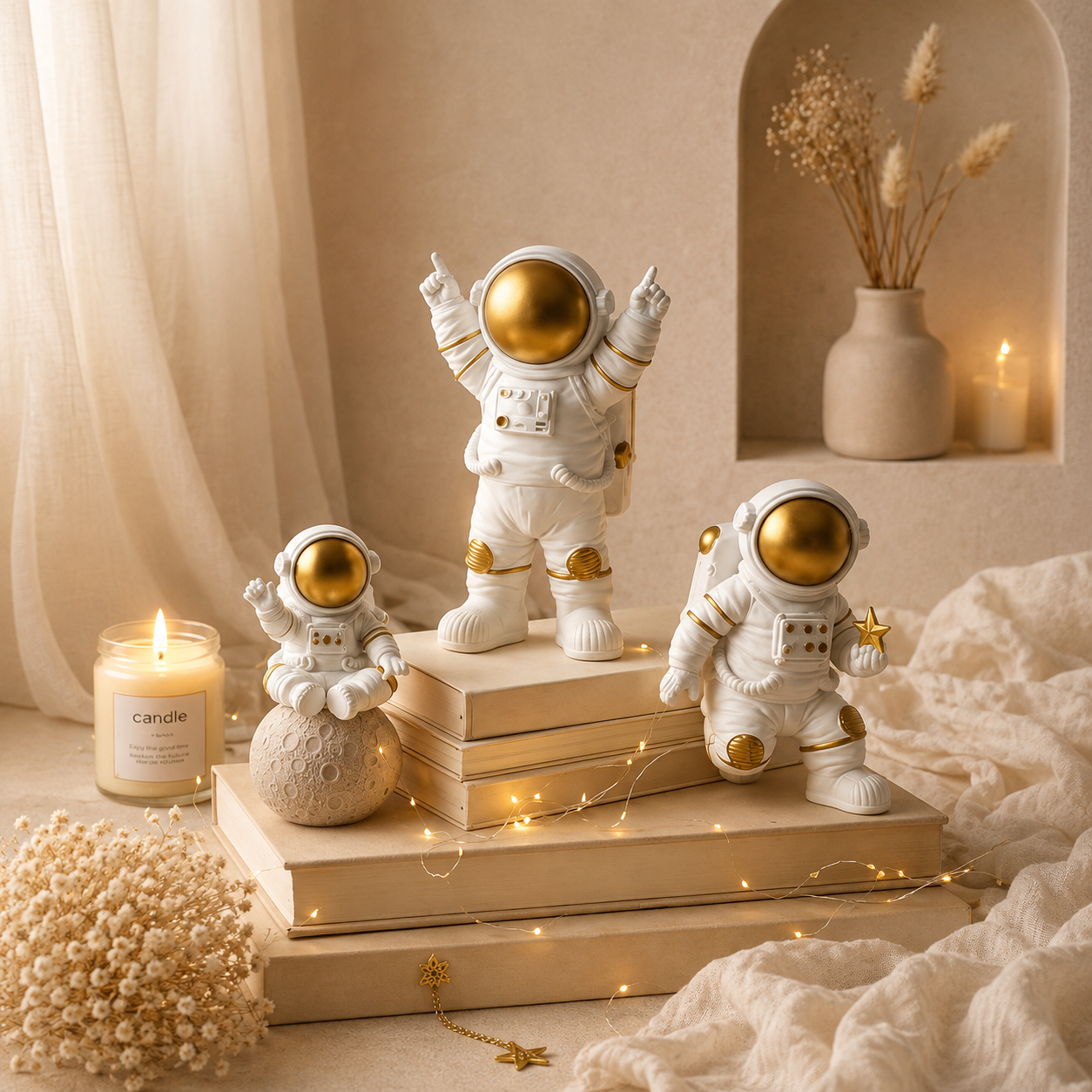 Resin Astronaut Spaceman Statue Ornament Home Office Desktop Figurine Decors Set of 3 - Golden (Golden)